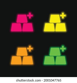 Add Objects four color glowing neon vector icon