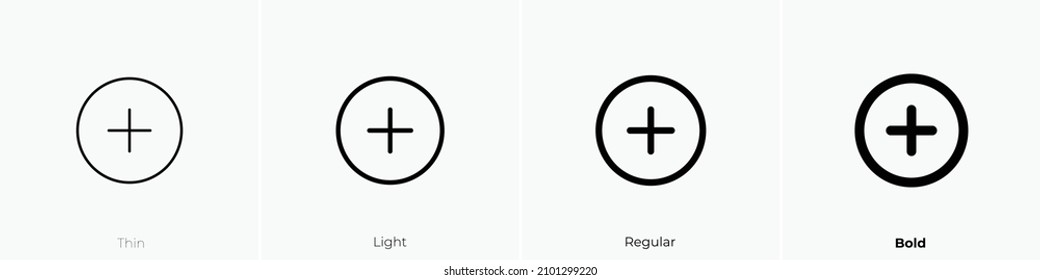 add one icon. Thin, Light Regular And Bold style design isolated on white background