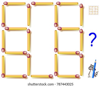 Add One Matchstick To Make Ten Squares. Logic Puzzle Game. Vector Image.