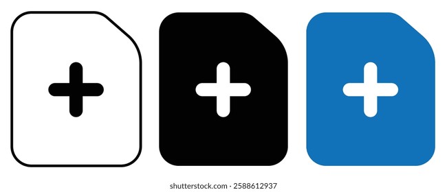 Add page icon set, Add file, plus in editable style icon.