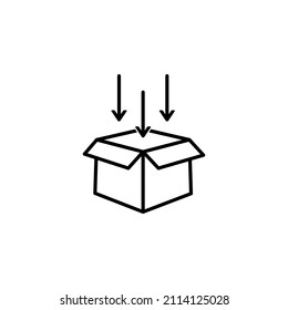 Add parcel box line icon. linear style sign for mobile concept and web design. Cardboard box and arrow outline vector icon. Inbox symbol, logo illustration. Vector graphics