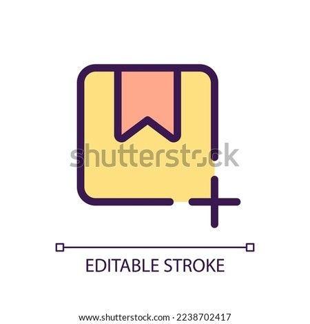 Add parcel pixel perfect RGB color ui icon. Create new orders online. Logistics. Simple filled line element. GUI, UX design for mobile app. Vector isolated pictogram. Editable stroke. Arial font used
