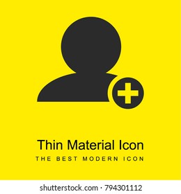 Add people interface symbol of black person close up with plus sign in small circle bright yellow material minimal icon or logo design