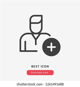 Add person icon vector. ADD symbol. ADD BUTTON icon vector. addd symbol. Linear style sign for mobile concept and web design. persons symbol logo illustration. vector graphics - Vector.