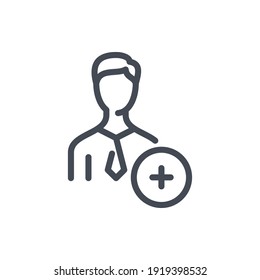 Add person and New user line icon. Business person with plus vector outline sign.