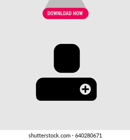 Add Person Vector Icon, The person silhouette with plus near symbol. Simple, modern flat vector illustration for mobile app, website or desktop app   