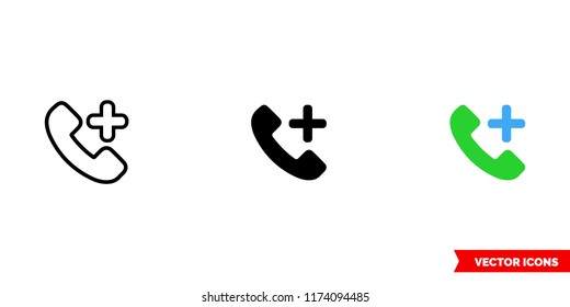 Add phone icon of 3 types: color, black and white, outline. Isolated vector sign symbol.