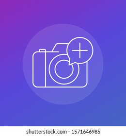 Add photo icon with camera, linear vector