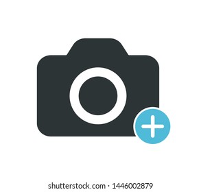 Add photo icon. Camera with plus icon