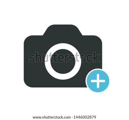 Add photo icon. Camera with plus icon