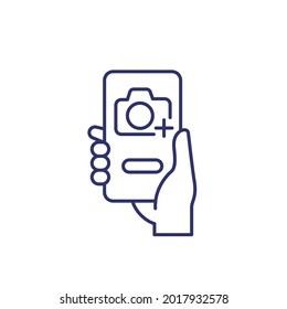 Add photo line icon with a phone