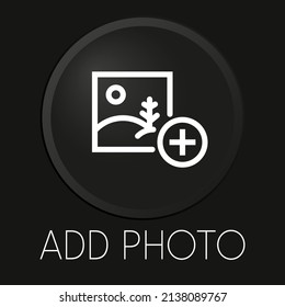 Añadir un icono fotográfico mínimo de línea vectorial en el botón 3D aislado en el fondo negro. Vector Premium.