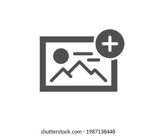 Añadir un icono de foto simple. Signo de miniatura de la imagen. símbolo de marcador de posición de imagen. Clásico estilo plano. Elemento de diseño de calidad. Icono de añadir una foto simple. Vector
