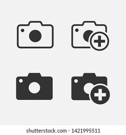 Add photo vector icon. Black illustration isolated on white. Simple pictogram for graphic and web design.