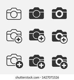 Add photo vector icon. Black illustration isolated on white. Simple pictogram for graphic and web design.