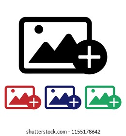 Add photo vector icon, Add image sign, Flat photo symbol