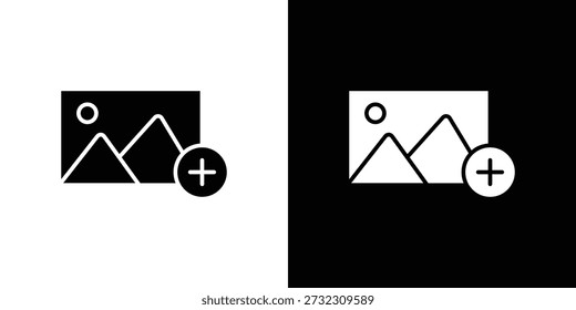 Ícone Adicionar fotos Ilustração de vetor plano. Símbolos simples em preto