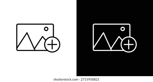 Add photos icon. Simple flat symbol. Perfect Black outline pictogram illustration