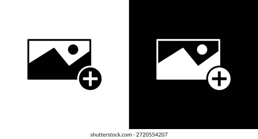 Icono de Agregar Fotos. Pictograma simple de alta calidad. Estilo sólido moderno