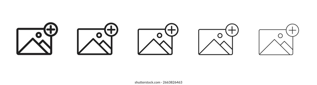 Add photos icon in thin to bold stroke versions on white background