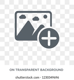 add photos icon. Trendy flat vector add photos icon on transparent background from general  collection. 