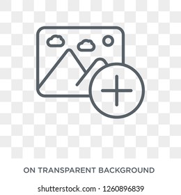 icono de agregar fotos. El moderno vector plano añade fotos icono sobre fondo transparente de la colección general. Uso de símbolos de adición de fotos de alta calidad para web y móvil