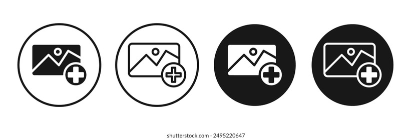Add photos vector icon set black filled and outlined style.