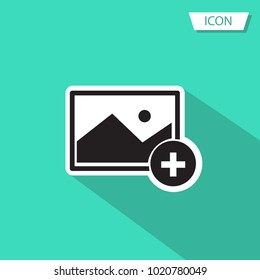 Add picture icon isolated on green background.