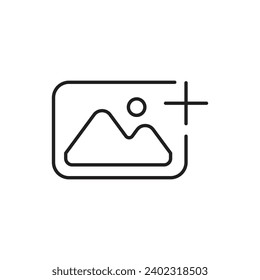 Add picture line icon, isolated on white background, vector illustration