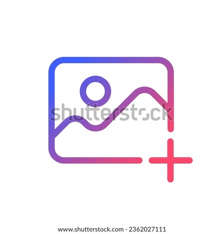 Add picture pixel perfect gradient linear ui icon. Upload image. Digital photos. Visual content. Line color user interface symbol. Modern style pictogram. Vector isolated outline illustration