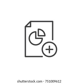 Add pie chart line icon, outline vector sign, linear style pictogram isolated on white. Graph with plus symbol, logo illustration. Editable stroke