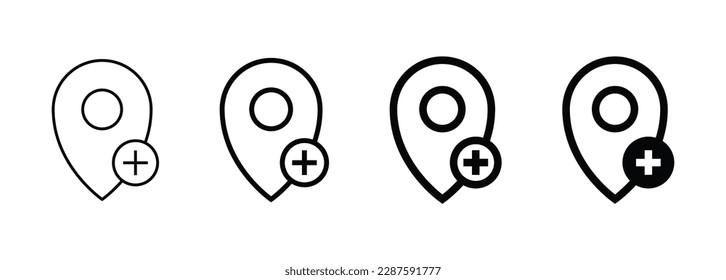 add pin location icon with plus symbol . New location place icons