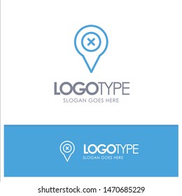 Add, Pin, Location, Map Blue Outline Logo Place for Tagline. Vector Icon Template background