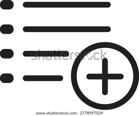 Add to Playlist Icon - List Menu with Plus Sign Vector Illustration