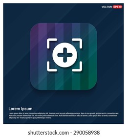 Add Plus Icon - abstract logo type icon - Purple, blue & green polygonal button abstract colorful shiney background. Vector illustration