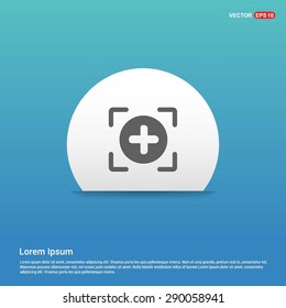 Add Plus Icon - abstract logo type icon - white sticker on blue background. Vector illustration