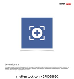 Add Plus Icon - abstract logo type icon - blue sticker background. Vector illustration