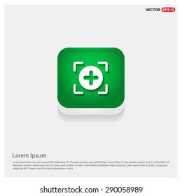Add Plus Icon - abstract logo type icon - green abstract 3d button with light board and shadow on gray background. Vector illustration