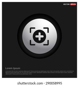 Add Plus Icon - abstract logo type icon - Realistic Silver metal button abstract black background. Vector illustration