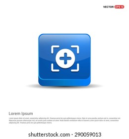 Add Plus Icon - abstract logo type icon - blue 3d button background. Vector illustration