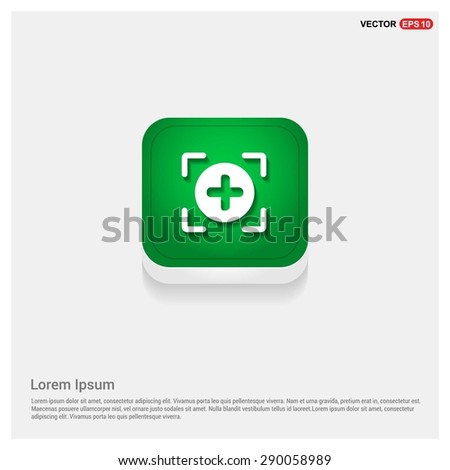Add Plus Icon - abstract logo type icon - green abstract 3d button with light board and shadow on gray background. Vector illustration