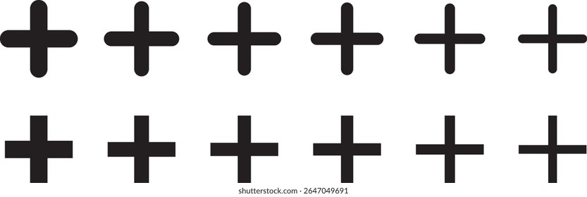 Conjunto de ícones de adição, adição e subtração. Símbolo de ícone de adição, ícone de subtração, ícone de multiplicação vetor,.
