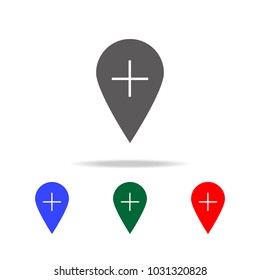 add a point on the map icon. Elements in multi colored icons for mobile concept and web apps. Icons for website design and development, app development on white background