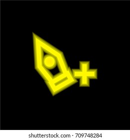 Add Point yellow glowing neon ui ux icon. Glowing sign logo vector