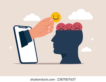 Add positive thoughts to negative people. Flat vector illustration