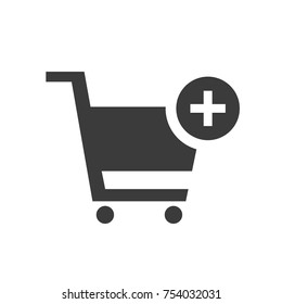 Add product Shopping Cart icon, simple flat design for app, ui, ux, web, button, interface glyph pictogram elements, graphic vector isolated on white background