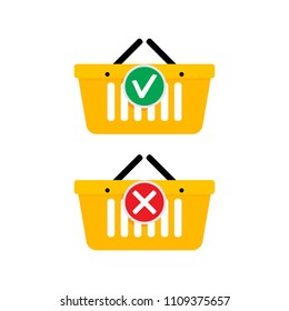 Add purchase in basket and delete icons. Online supermarket cart purchase element, illustration vector