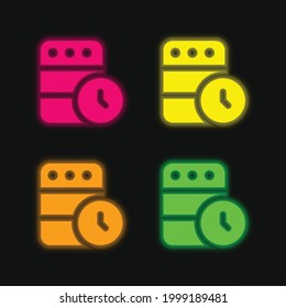 Add To Queue four color glowing neon vector icon