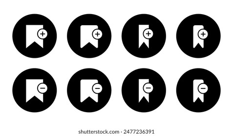Add and remove bookmark icon set collection on black circle