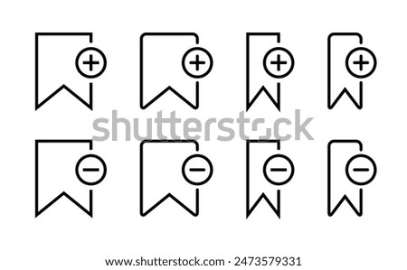 Add and remove bookmark icon set. Save and unsaved concept